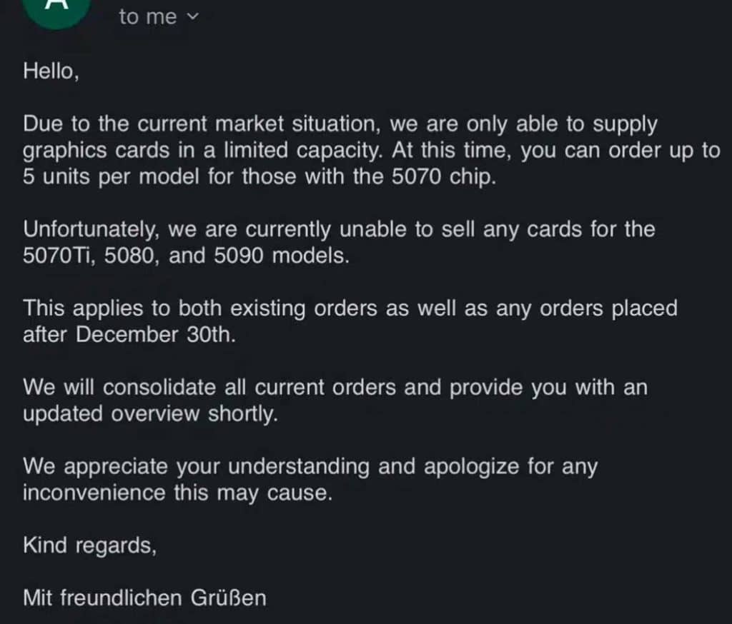 En Allemagne, les GeForce RTX 5090, 5080 et 5070 Ti commencent à disparaître des ventes à cause de la pénurie