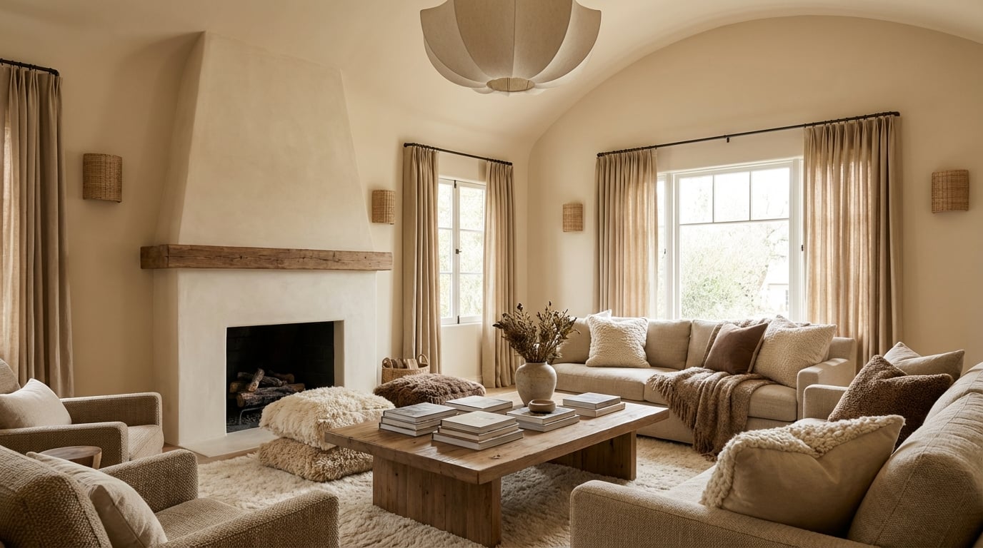 Ce salon « boîte blanche » est passé de glacé à cocon grâce à cette couleur de peinture que beaucoup oublient