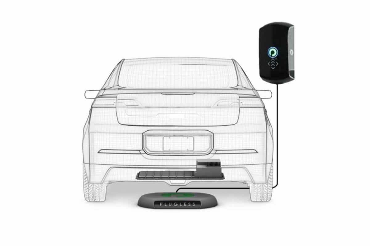 Chargeur sans fil pour voiture électrique vue arrière.