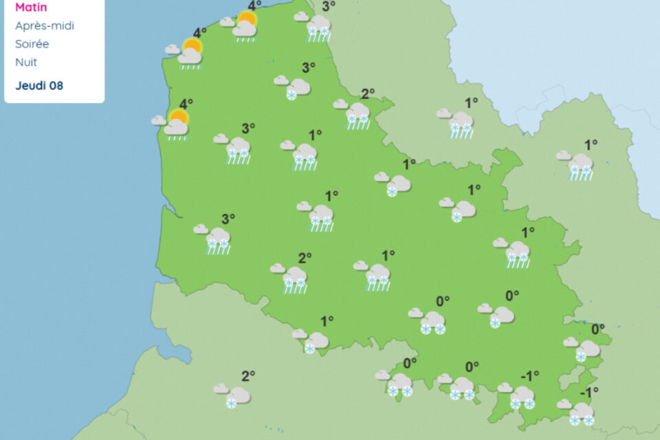 La neige tombera sur la majeure partie du Nord et du Pas-de-Calais, très tôt le matin du mercredi 7 janvier 2026. Seul le littoral pourrait faire exception, selon Météo France.