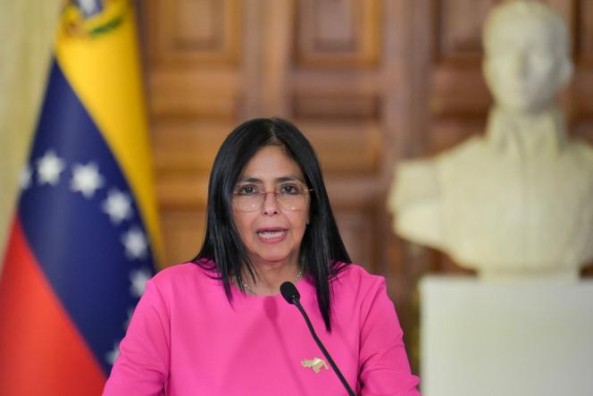 Delcy Rodriguez lors d’une conférence de presse à Caracas, le 11 août 2025.