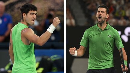 Carlos Alcaraz et Novak Djokovic, vainqueurs en demi-finales de l'Open d'Australie, le 30 janvier 2026. (AFP)