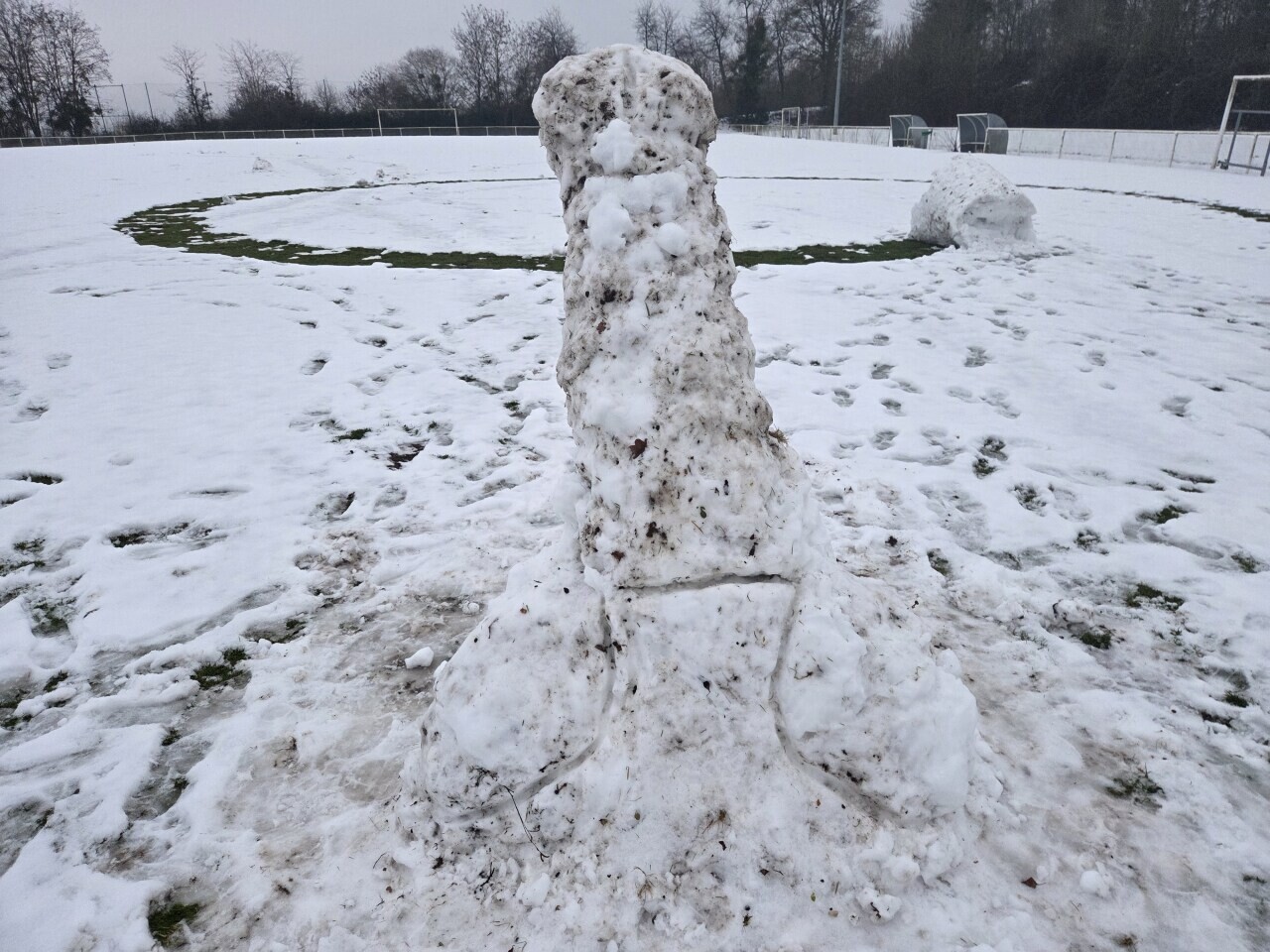 des étudiants se sont amusés à réaliser une sculpture de neige… en forme de pénis