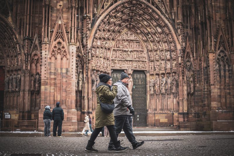 bonnet, neige, froid, cathédrale, gens