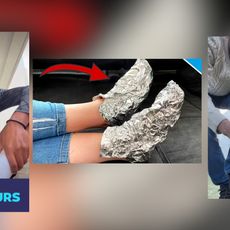 Captures de différentes vidéos recommandant de recouvrir ses pieds d'aluminium pour lutter contre le froid. 