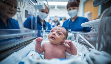 Un bébé prématuré avec des mains minuscules dans un incubateur