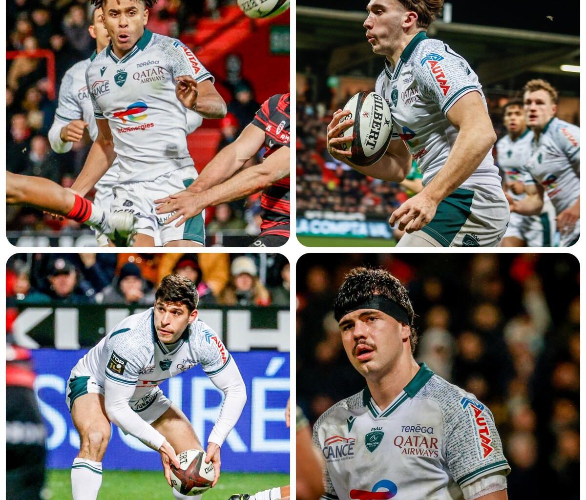 De g. &agrave; d. : Th&eacute;o Attissogbe, Fabien Brau-Boirie, Thibault Daubagna et Hugo Auradou vont faire d&eacute;faut &agrave; la Section Paloise ce week-end.