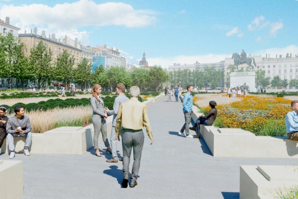 Les jardins proposés par jean-Michel Aulas au-dessus du parking de la place Bellecour.