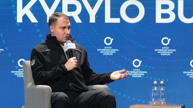 Le chef des services de renseignement militaire ukrainiens Kyrylo Boudanov au 11e Forum économique international de Kiev,
le 16 octobre 2025.