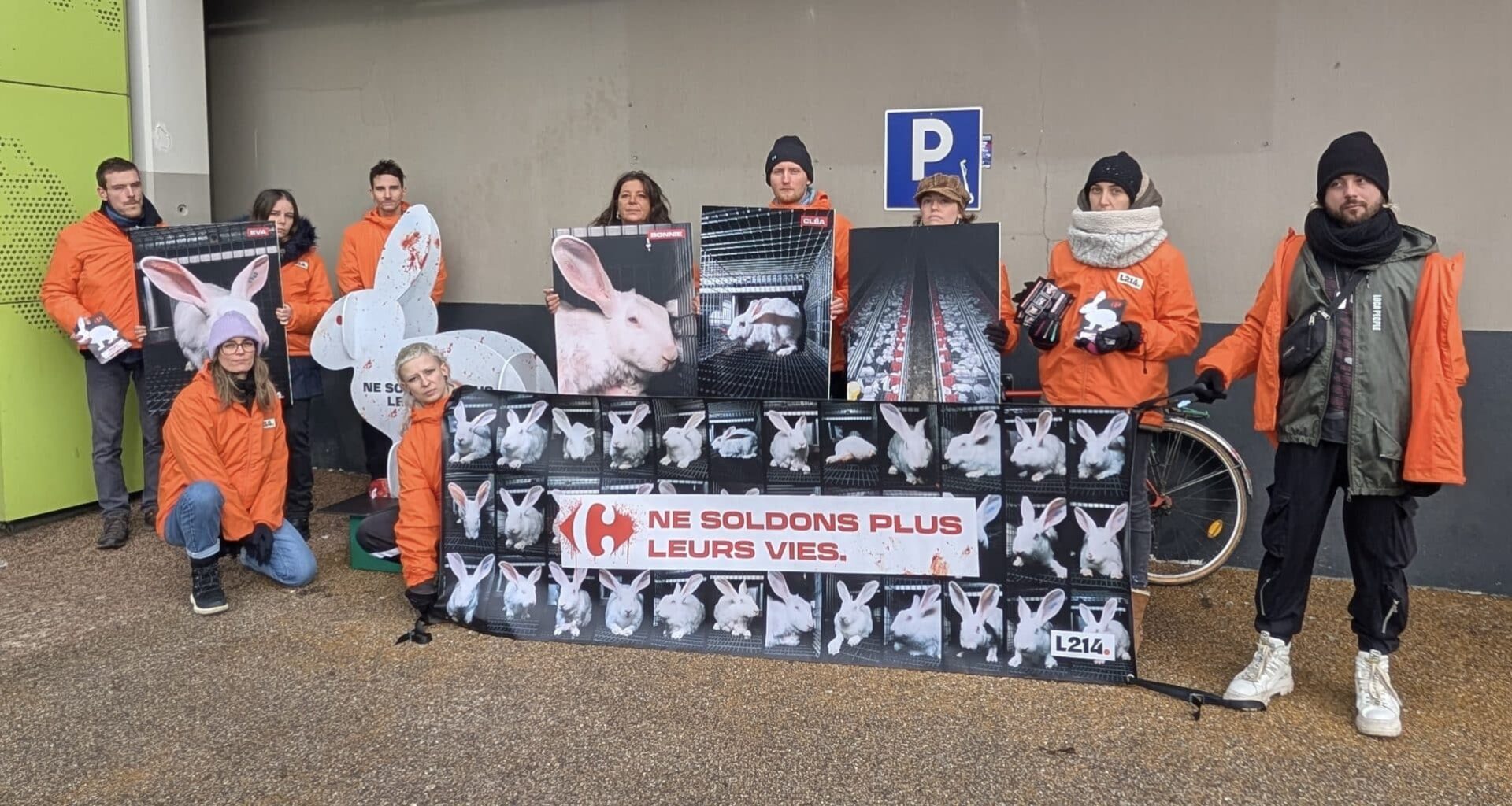 Action de L214 devant Carrefour Meylan samedi 24 janvier 2026. © L214