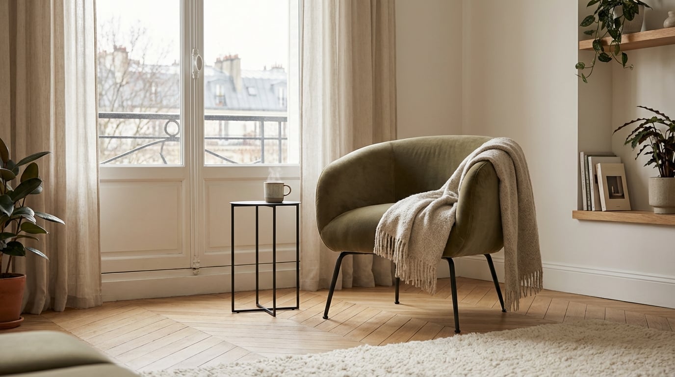 ce fauteuil en velours kaki à -40 % transforme votre salon en cocon de luxe sans ruiner votre budget avant la fin des soldes