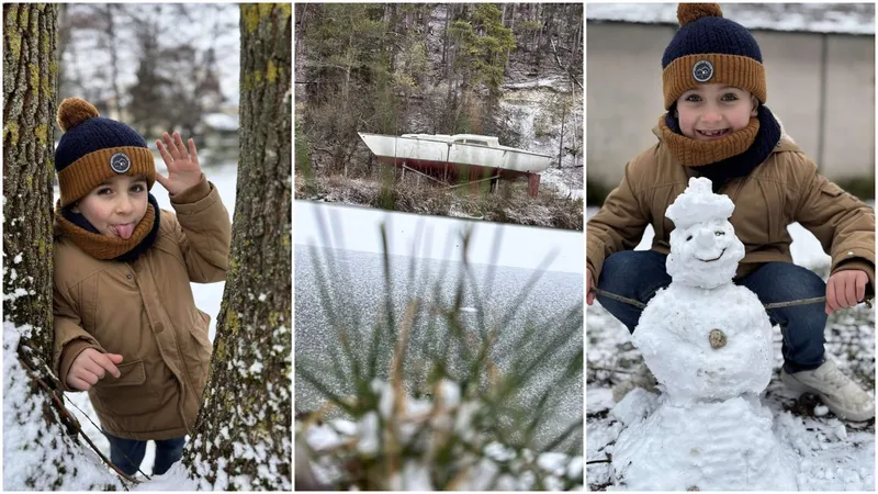 Premier bonhomme de neige de l'année sur les bords du canal de Chamarandes à Choignes pour Hugo.