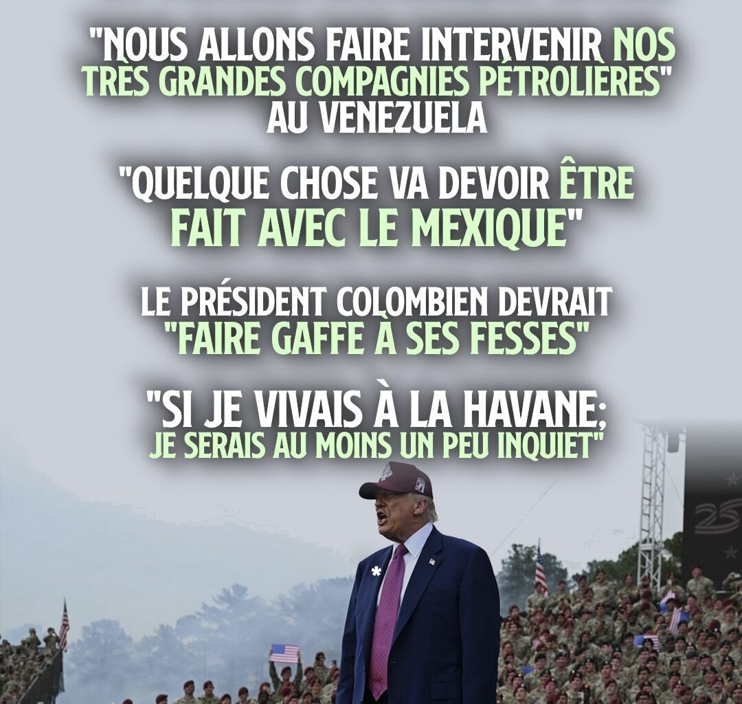 Trump réalisant un discours guerrier devant l