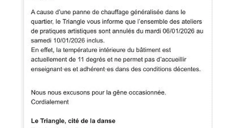 Le centre culturel du Triange, à Rennes, a annoncé la suppression des ateliers en raison d'une panne du chauffage