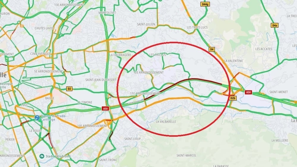Un accident provoque un bouchon important sur l'A50 à Marseille