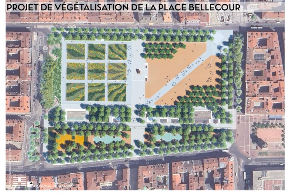 La vue aérienne de la place Bellecour réaménagée version Aulas s'il devient maire de Lyon.