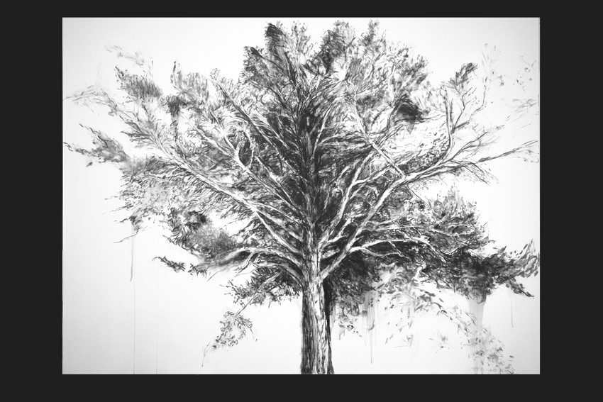 Christian Lapie, L’Homme-Arbre, 2025, technique mixte sur panneau Dibond, 150 x 200 cm ©RX&SLAG.