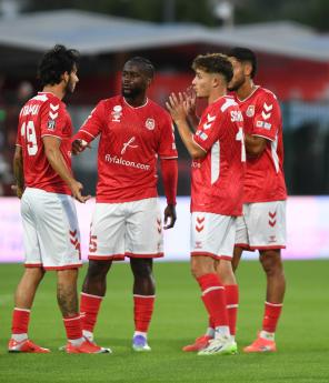 Jordy Gaspar (ici de face, au centre) a découvert le stade Diochon au même titre que Tramoni, Sommer et Lamgahez (de gauche à droite) vendredi 7 août lors de la venue de l’AS Cannes.