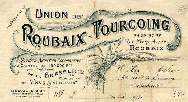 En-tête de la Brasserie Union Roubaix Tourcoing. Photo médiathèque de Roubaix.