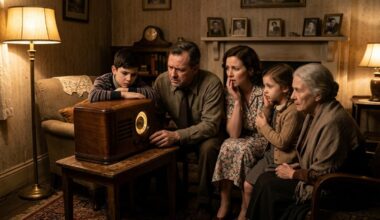 Famille américaine écoutant la radio en 1938
