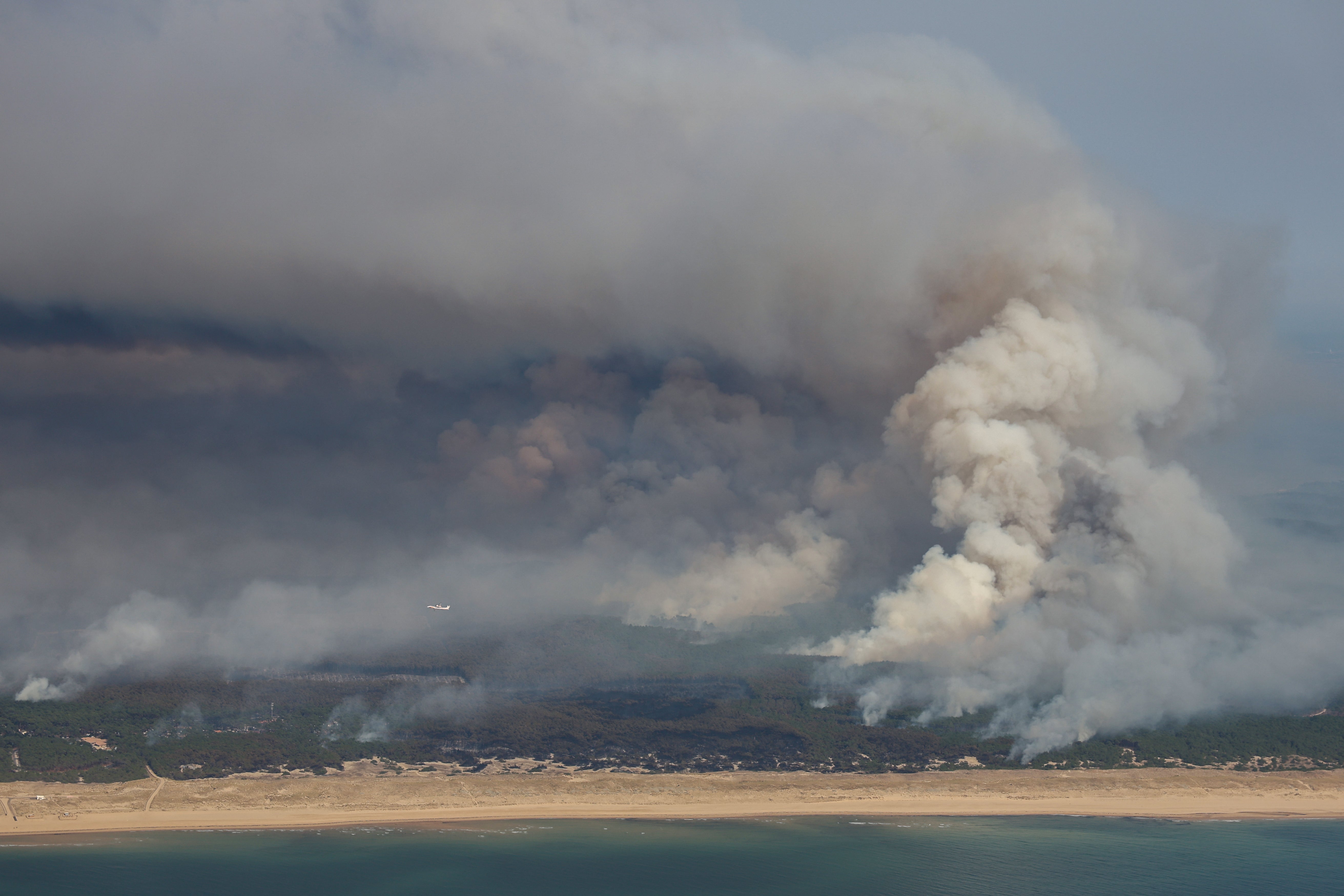 Smoke emanating from the wildfire north of the Arcachon basin, near Lege-Cap-Ferret, southwestern France