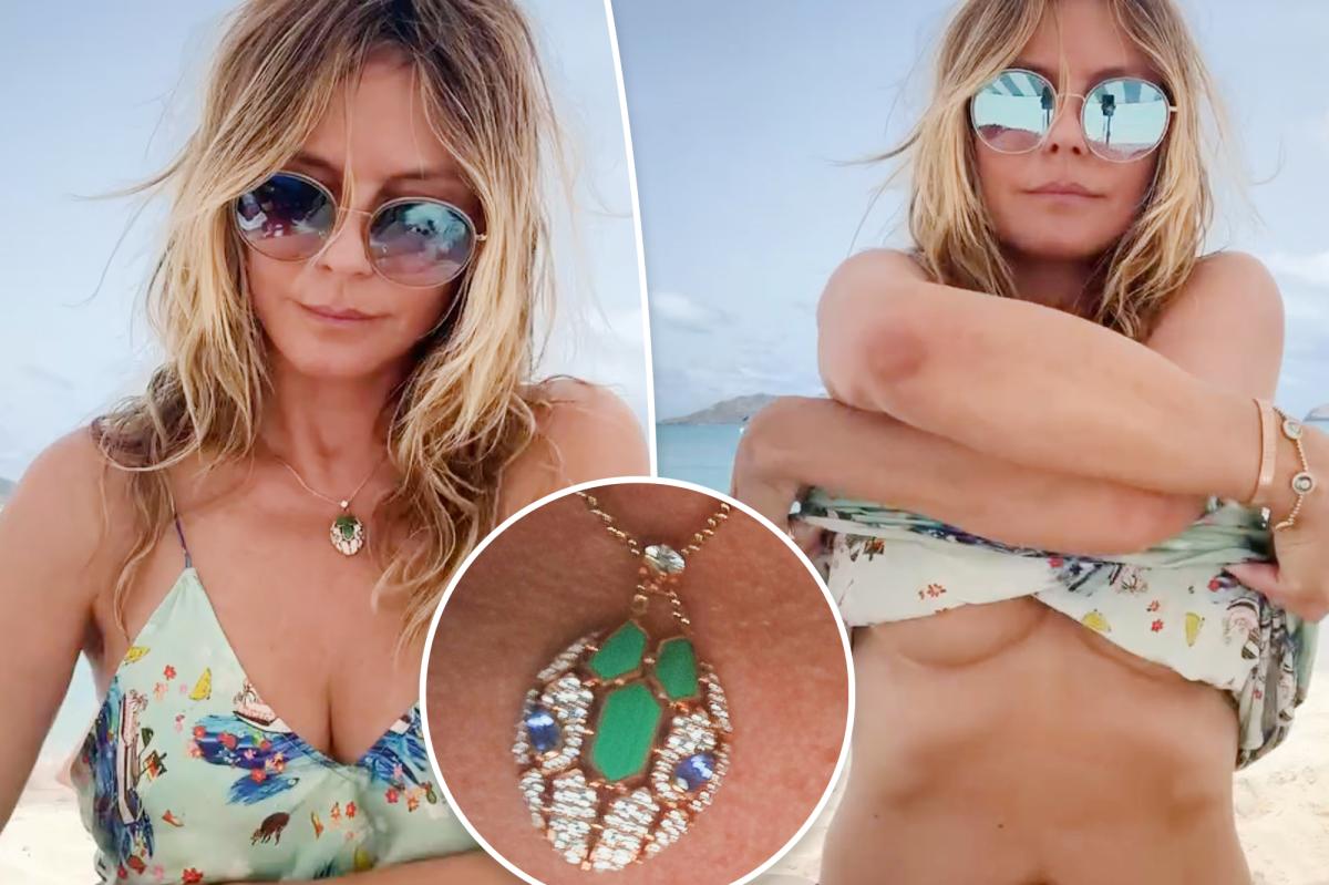 Heidi Klum hits the beach in a $40K necklace — and no bikini top