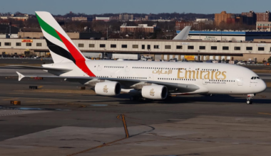 Emirates A380 at New York