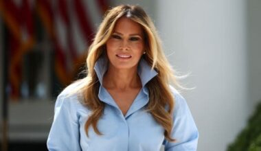 Melania Trump Leaves Michael Kors Shirt Unbuttoned Over Red-Hot Dior Skirt