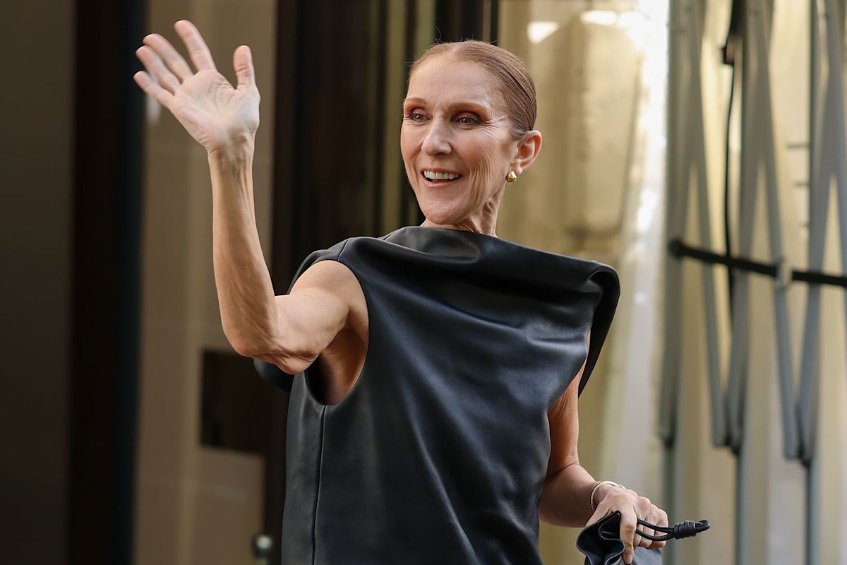 Céline Dion Makes Stylish Appearance in Paris in Dramatic Leather Gown with a Train