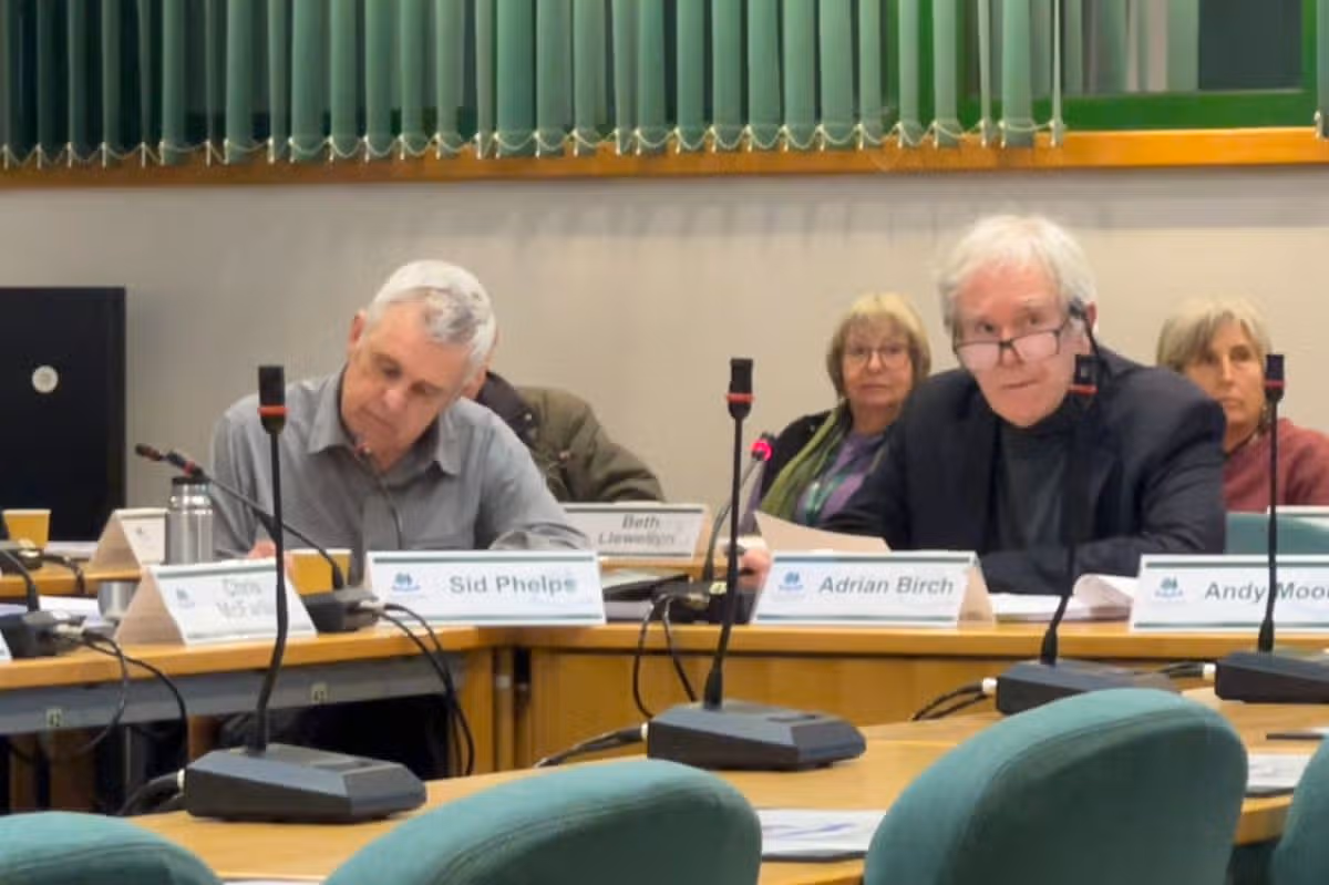 Forest of Dean District Council leader Adrian Birch (front right) at a previous meeting in Coleford.