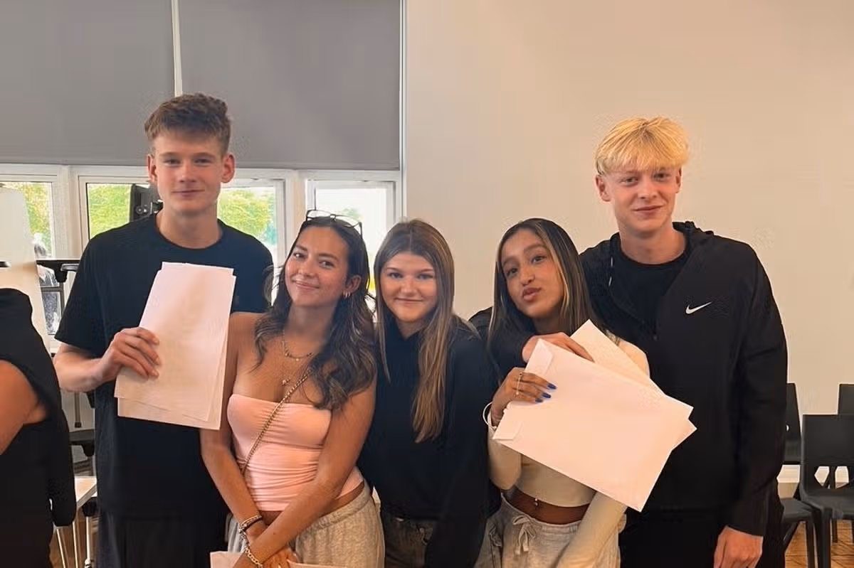 Ruby, Melissa, Jhulya, Ollie and Ben celebrating their results at Blenheim High School