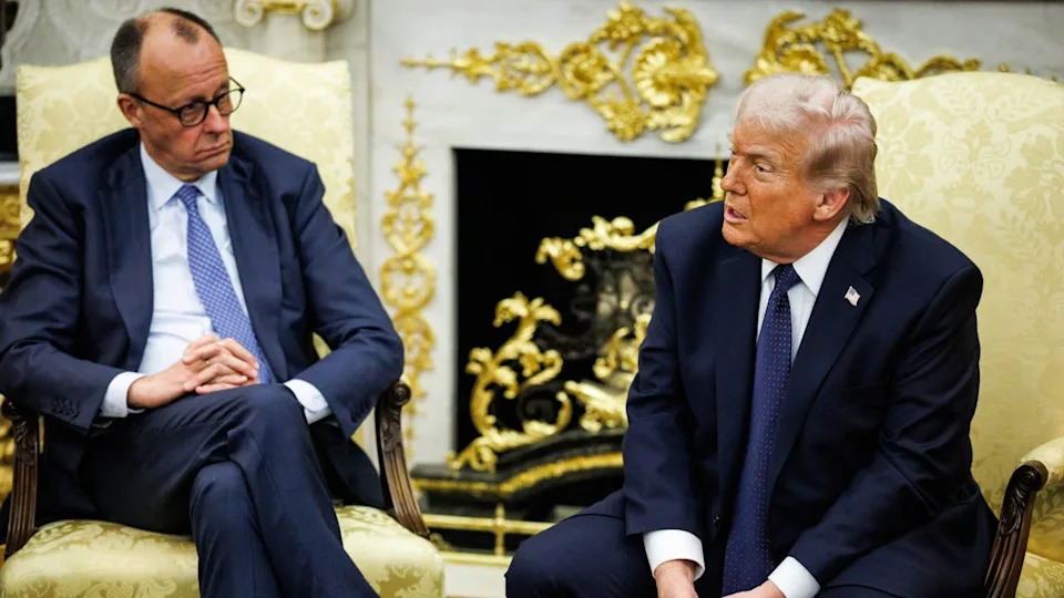 <div>Friedrich Merz, Germany's chancellor, left, and US President Donald Trump during a meeting in the Oval Office of the White House in Washington, DC, US, on Tuesday, March 3, 2026. (Credit: Samuel Corum/Sipa/Bloomberg via Getty Images)</div>