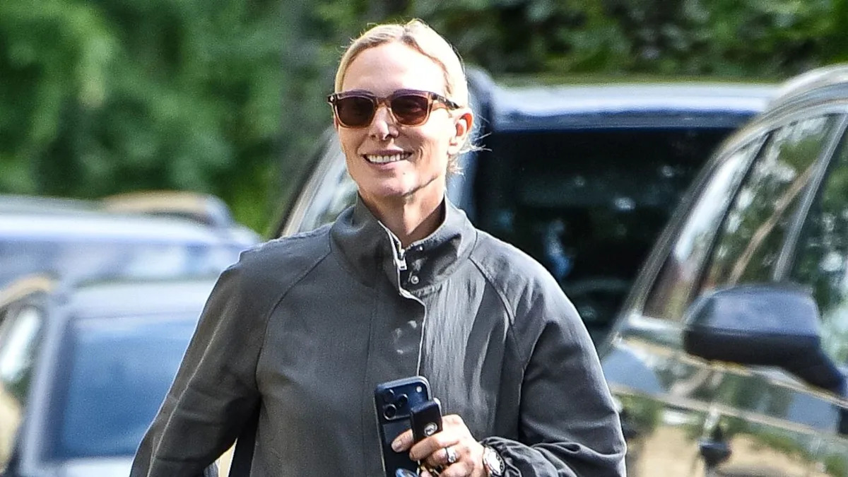 Zara Tindall's relaxed blue jeans and adidas trainers are a comfy combination that's perfect for unpredicta...