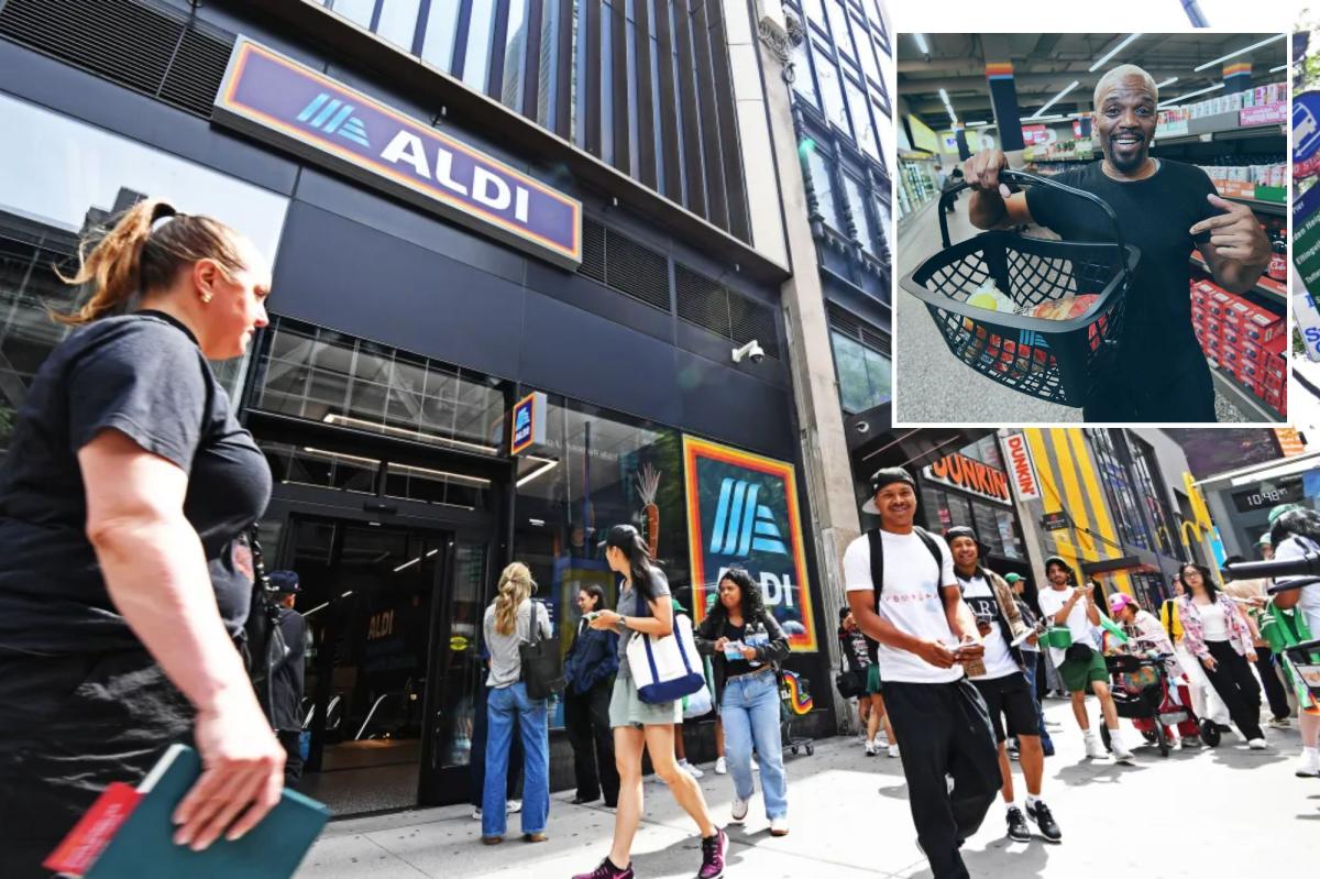 Hundreds of shoppers line up in Times Square just to catch a glimpse of new Aldi supermarket