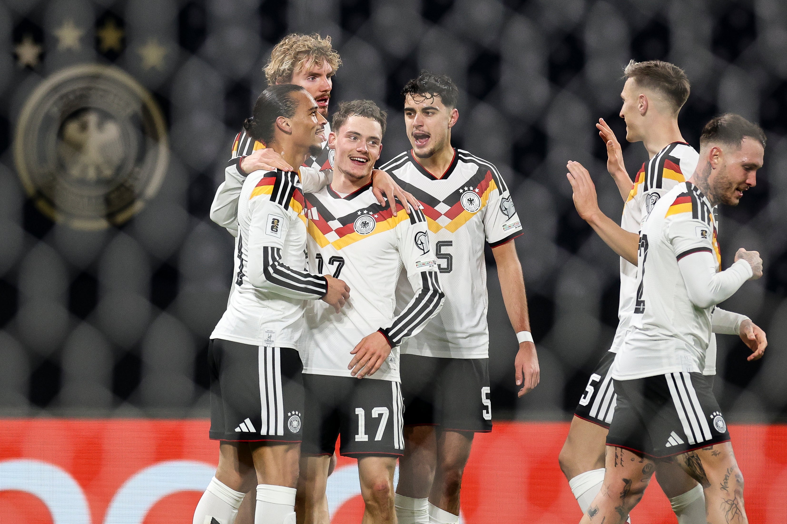 Leroy Sane of Germany celebrates scoring his team's fourth goal