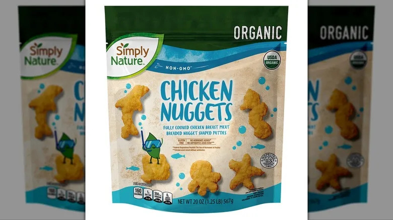 A bag of chicken nuggets sits against a white background.