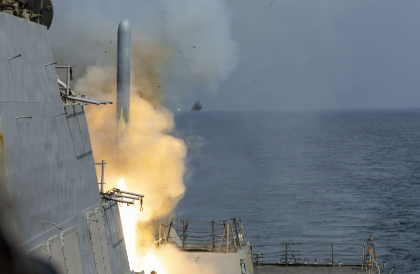 Arleigh Burke-class guided-missile destroyer USS Delbert D. Black (DDG 119) fires a Tomahawk Land Attack Missile (TLAM) in support of Operation Epic Fury, Feb. 28, 2026.