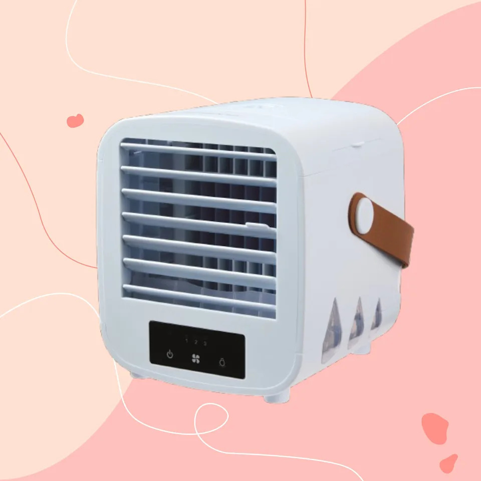Aldi air cooler on pink background.