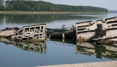 Danube River's water levels drop so low that sunken Nazi warships are emerging
