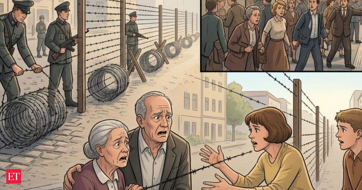 Berlin Wall: In 1961, Berliners went to sleep and woke up to a city cut in half. East German troops had put up barbed wire overnight, stopping trains, cars and thousands of people from crossing between East and West Berlin