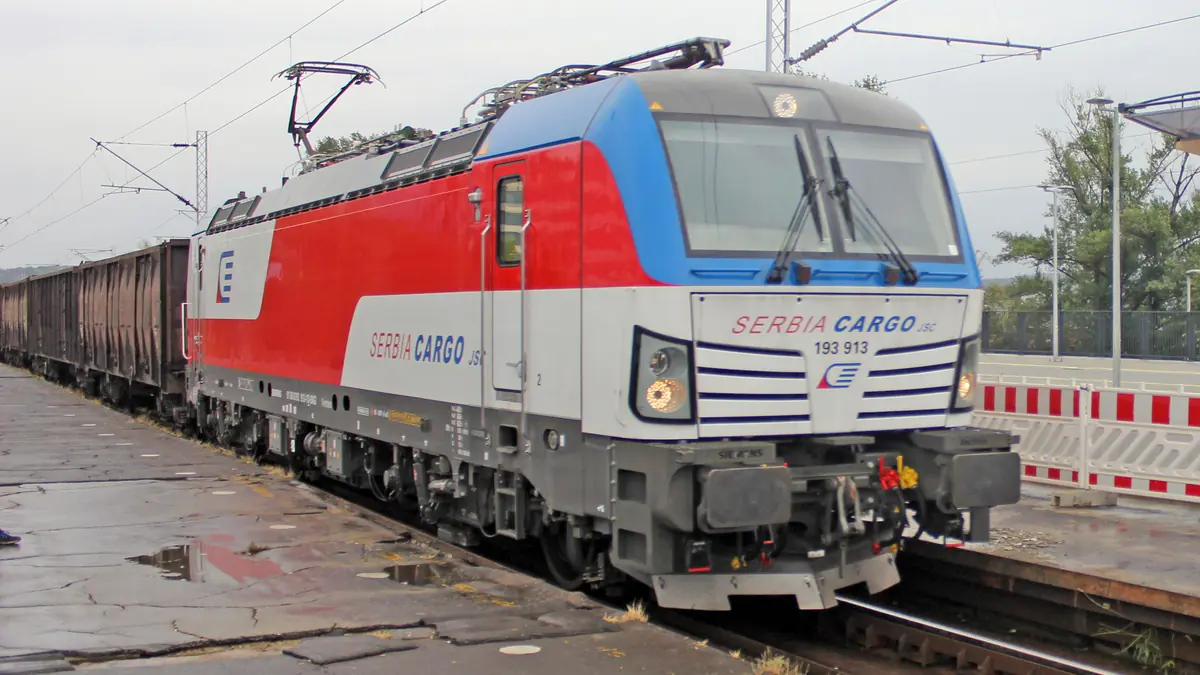 Siemens Vectron locomotive on Serbian railway tracks