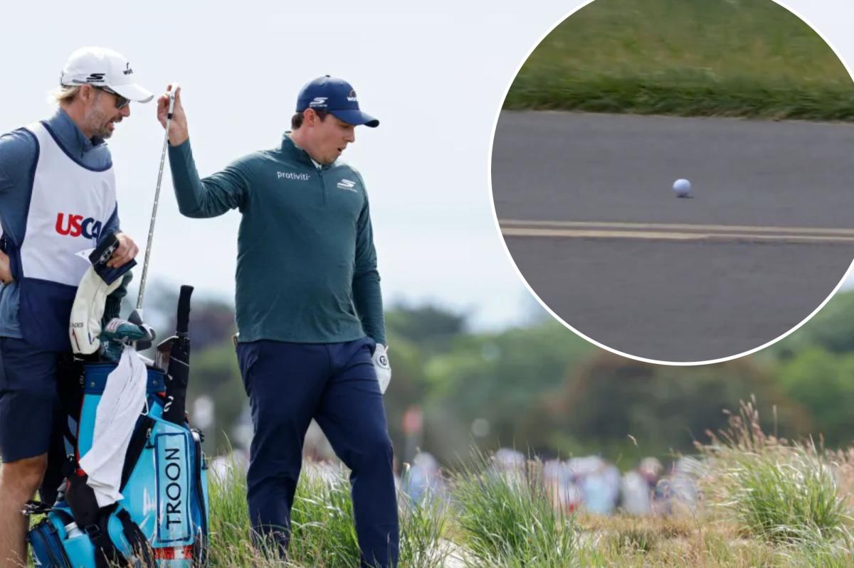 Matt Fitzpatrick's shot gets stuck in road in weird US Open scene