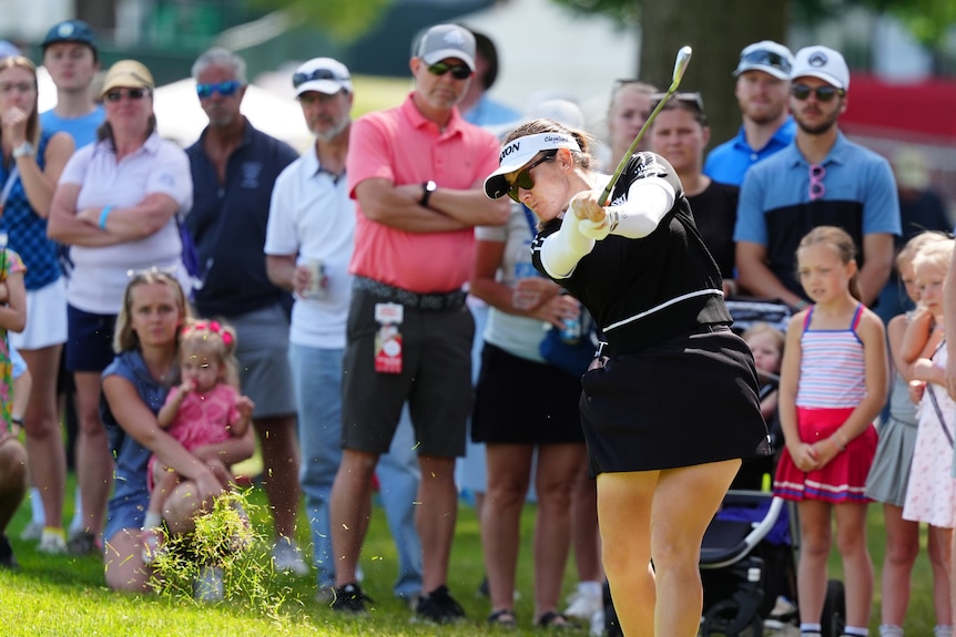 Hannah Green plays a shot in front of the crowd at the Meijer LPGA Classic.