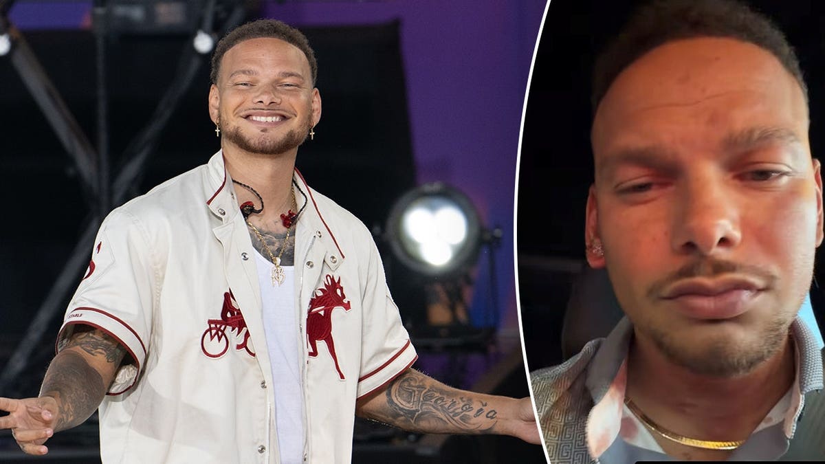 Kane Brown on stage split with photo from his Instagram stories after his injury