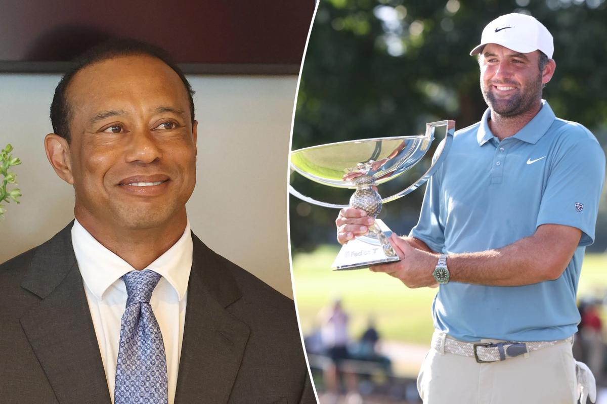 Tiger Woods congratulates Scottie Scheffler for passing him as PGA Tour's all-time earner