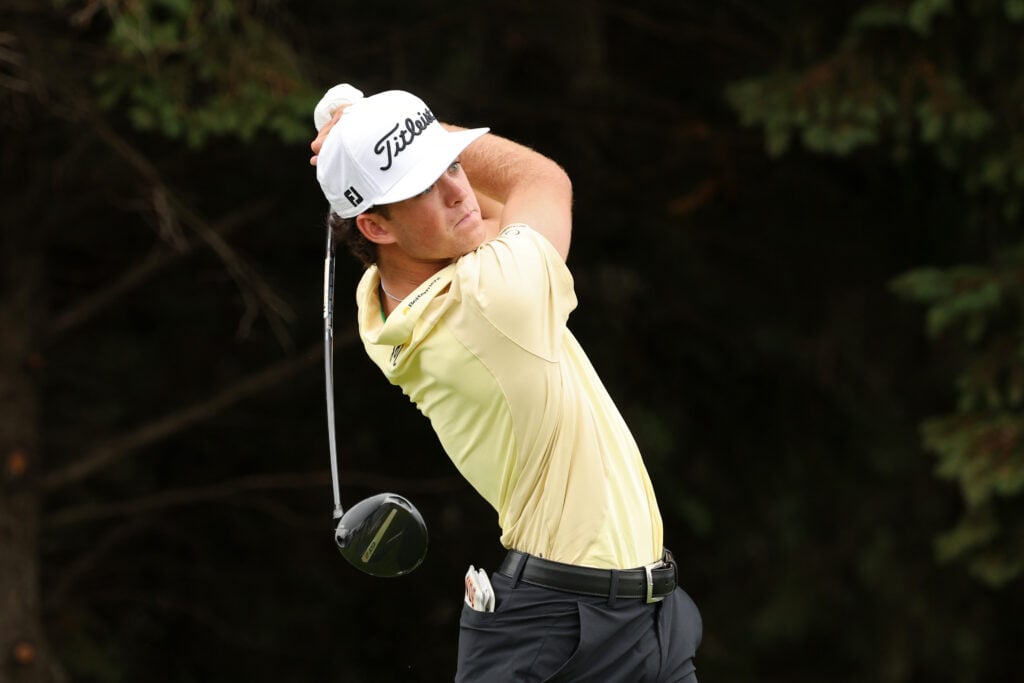 Jackson Koivun tees off on the second hole during the third round of the 3M Open