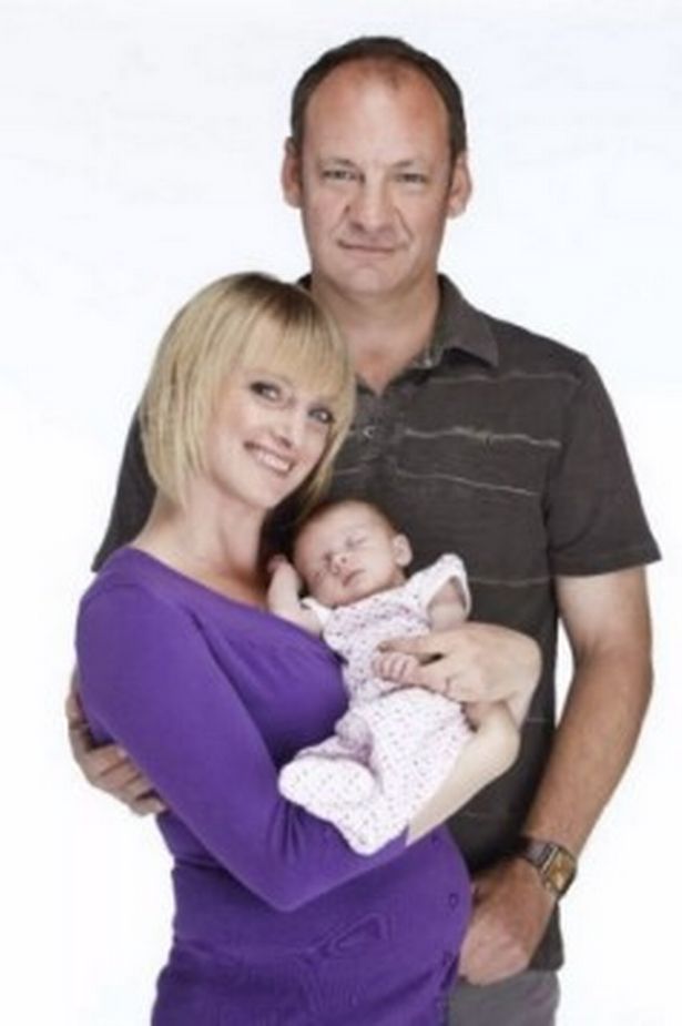 Emmerdale baby Sophie Firth who played Angelica King with the actors who played her parents Jimmy and Nicola King