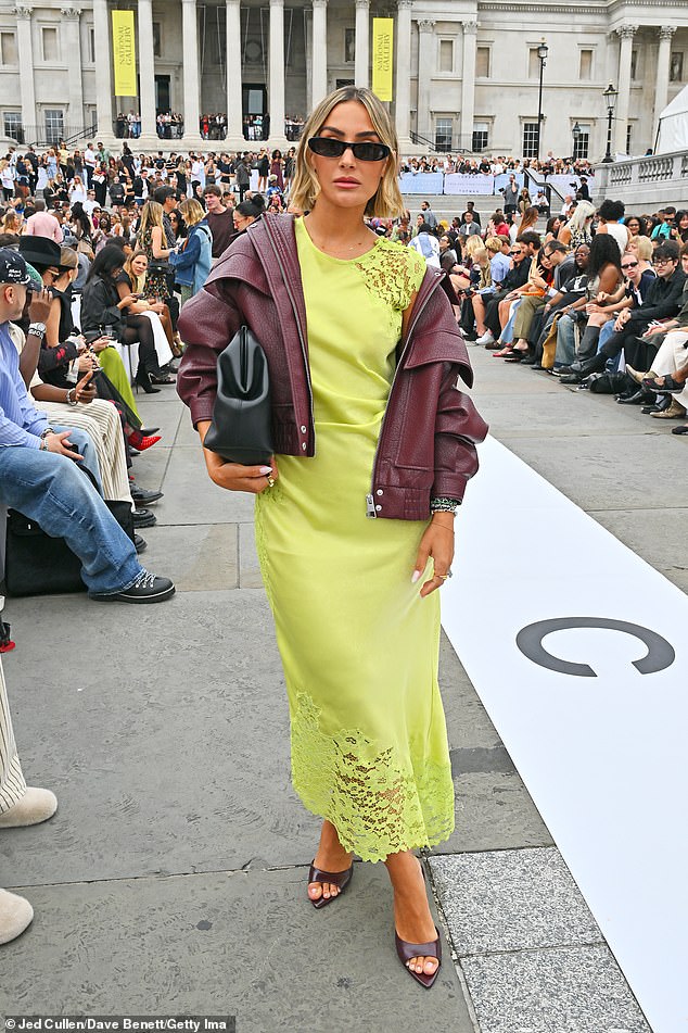 Adding a pop of colour to the fashion even, Frankie Bridge stepped out in a midi lime figure-fitting dress