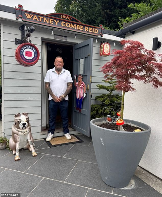 Pub proud: Karl Lake built a traditional pub in his back garden at home