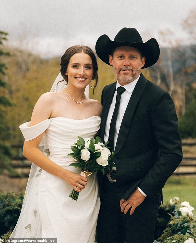 Savannah Blackstock, 23, shared a moving tribute to her late father Brandon Blackstock on Tuesday following his death on August 7 at 48 after a battle with melanoma. She was pictured with her father on her wedding day in one of her photos